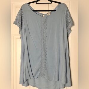 NWT women’s Eyeshadow brand lace style trim short sleeve blouse top size 2x plus